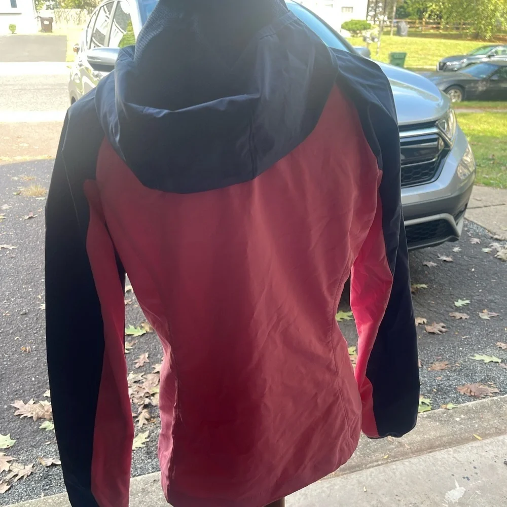 Columbia Softshell Jacket Women Medium Pink Blue Lightweight Hooded Full Zip